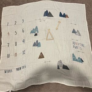 Neutral Baby Milestone Blanket with Mountain Adventure Print